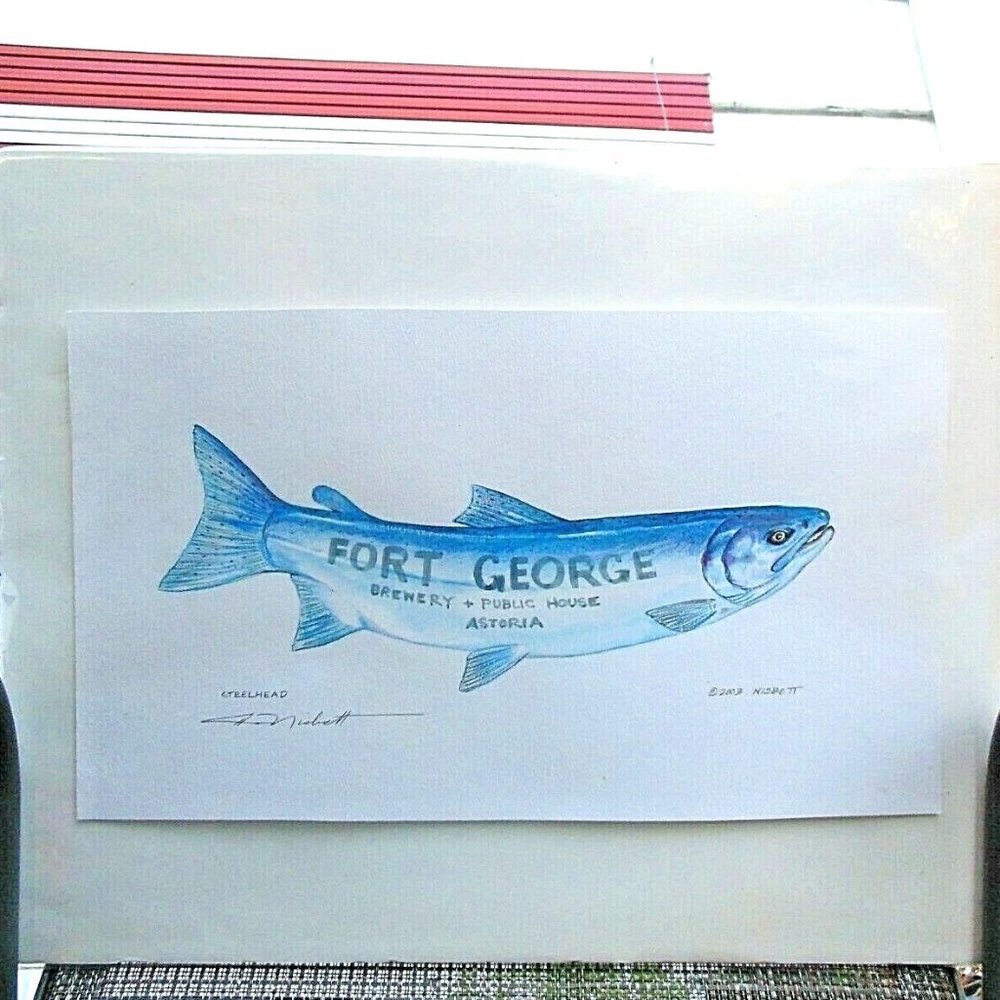 Don Nisbett Original Watercolor Painting Steelhead Ft George Signed on Foamcore